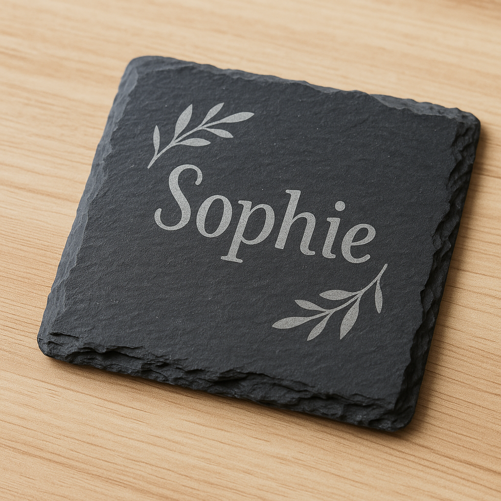 Personalisierter Schieferuntersetzer mit Gravur